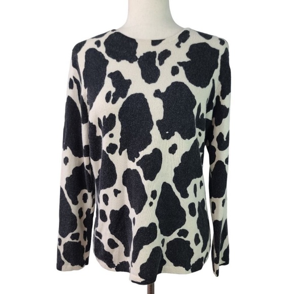 Vintage Cashmere/Silk Blend Cow Print Talbots Crewneck Sweater size L - Picture 1 of 8